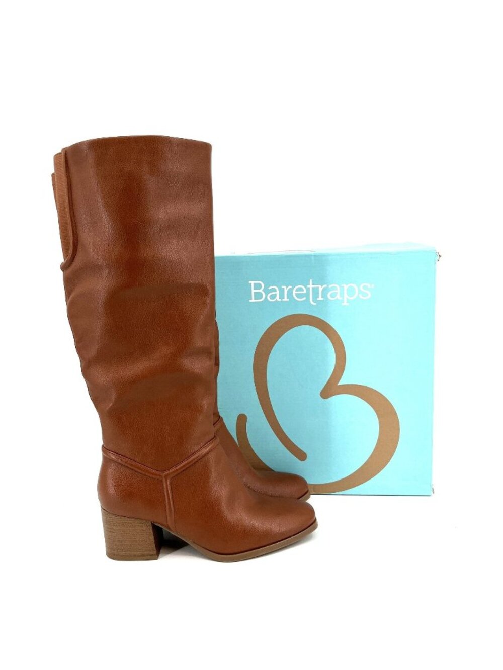 Baretraps Thalia Knee High Boots Brown Size 6M Faux Leather Zipper Block Heel